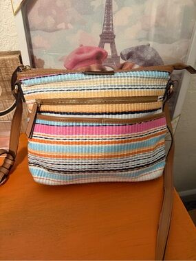 Rosetti Multicolor Woven Stripe Crossbody - Pink, Blue & Tan